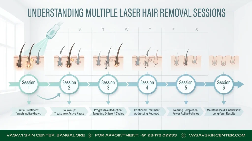 Laser hair removal session plan showing multiple visits spaced several weeks apart